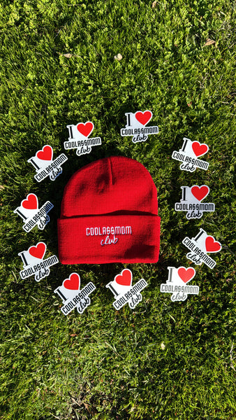 Red with white logo beanie